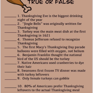 Thanksgiving freebies for family fun. Thanksgiving trivia true or false