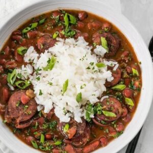 Cooked bowl of delicious, Cajun red beans and rice!
